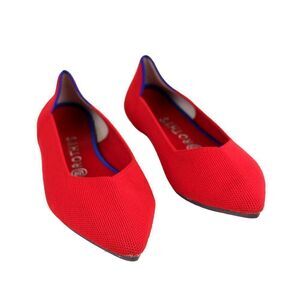 Rothy's RED TEXTILE BLUE TRIM POINTED TOE FLAT BALLET SLIP ON SHOES Sz 9W